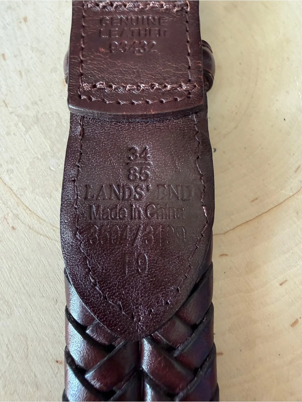 Land’s End Men's Braided Leather Belt in Dark Brown with Brass Buckle